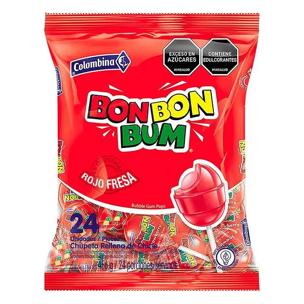 CARAMELO CHUPETA ROJO FRESA BOBONBUM*24U