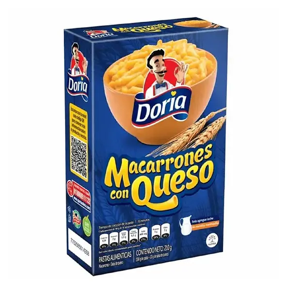 PASTA MACARRON QUESO DORIA*210GR