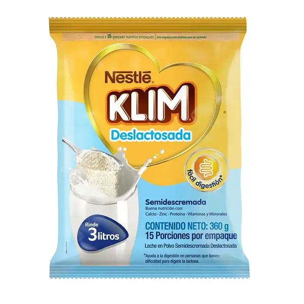LECHE POLVO DESLACTOSADA KLIM*360G