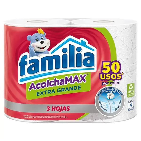 PAPEL HIGIENICO EXTRA GRANDE FAMILIA*4U