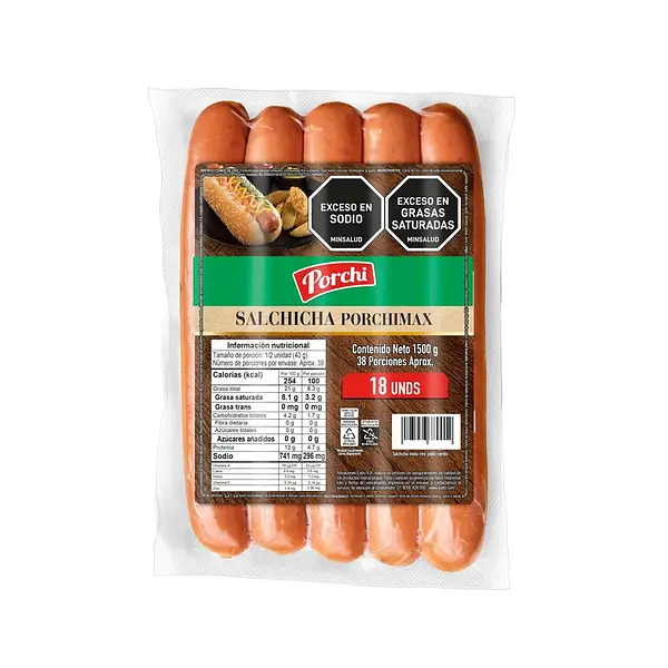 SALCHICHA PERRO JUMBO PORCHI*1500GR*18UN