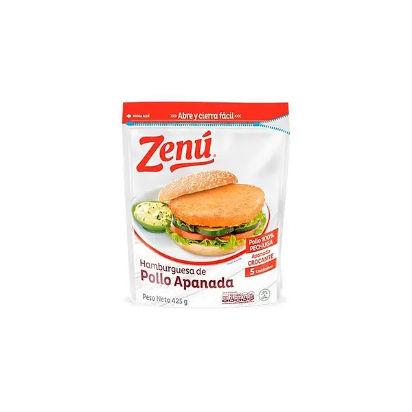 CARNE HAMBURGUESA POLLO APANADO ZENU*425G
