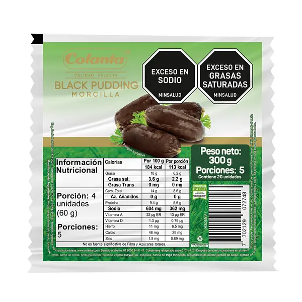 MORCILLA COCTEL PREMIUM COLANTA*300GR