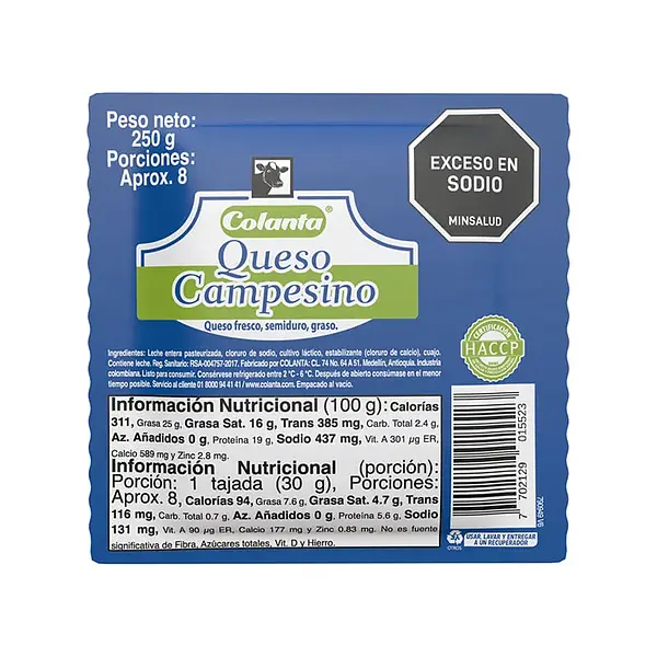 QUESO CAMPESINO COLANTA*250G