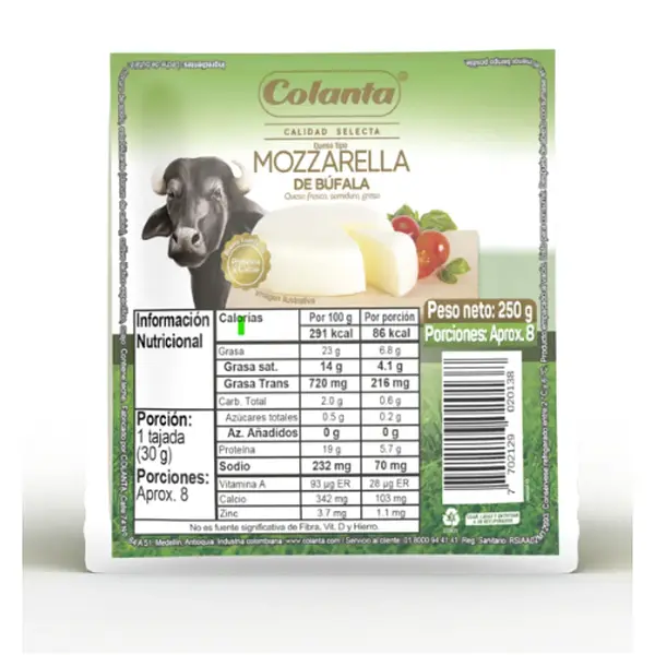QUESO MOZZARELLA BUFALA COLANTA*250GR