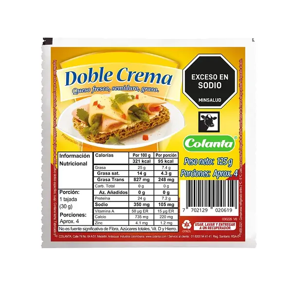 QUESO DOBLE CREMA COLANTA*125GR