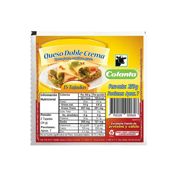 QUESO DOBLE CREMA COLANTA*250G