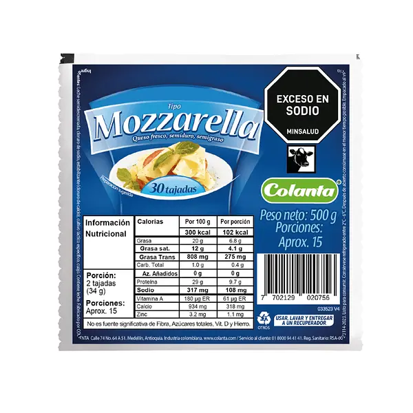 QUESO MOZZARELLA COLANTA*500GR