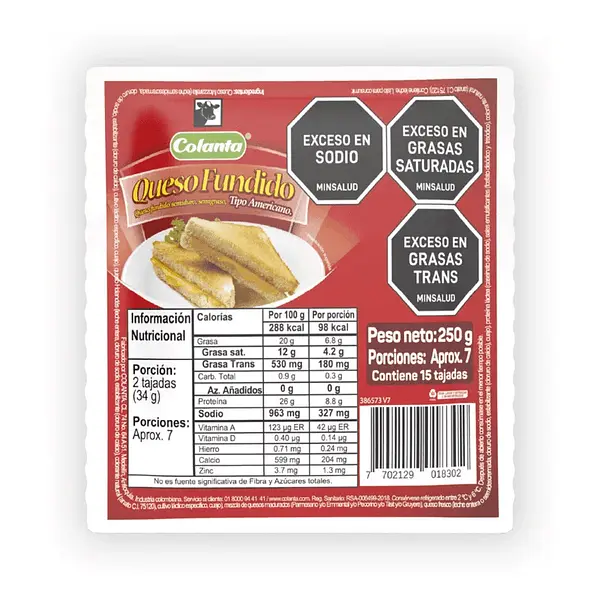 QUESO AMERICANO COLANTA*250GR