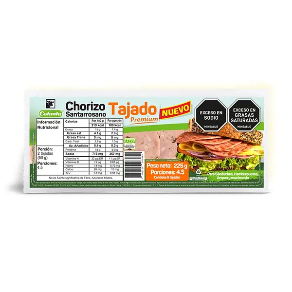 CHORIZO SANTARROSANO COLANTA*225G