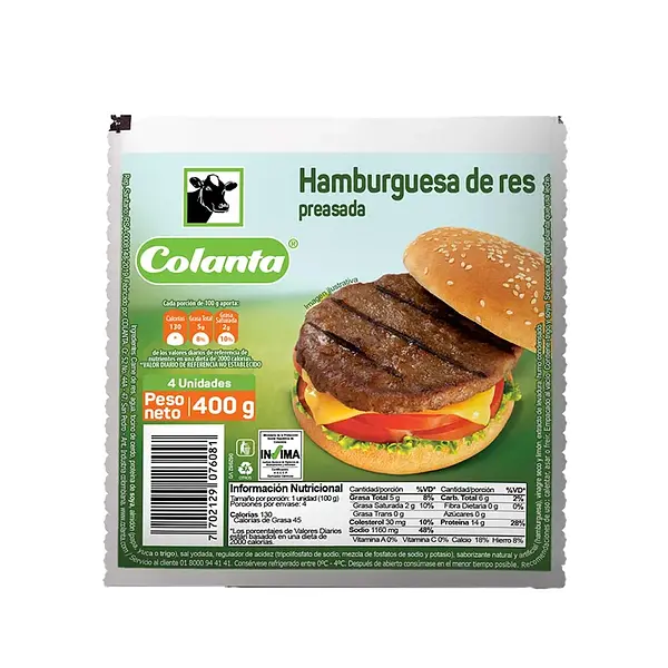 CARNE HAMBURGUESA MIXTA COLANTA*400G