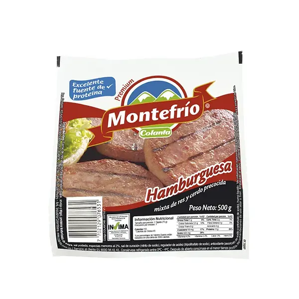 CARNE HAMBURGUESA MONTEFRIO COLANTA*500G