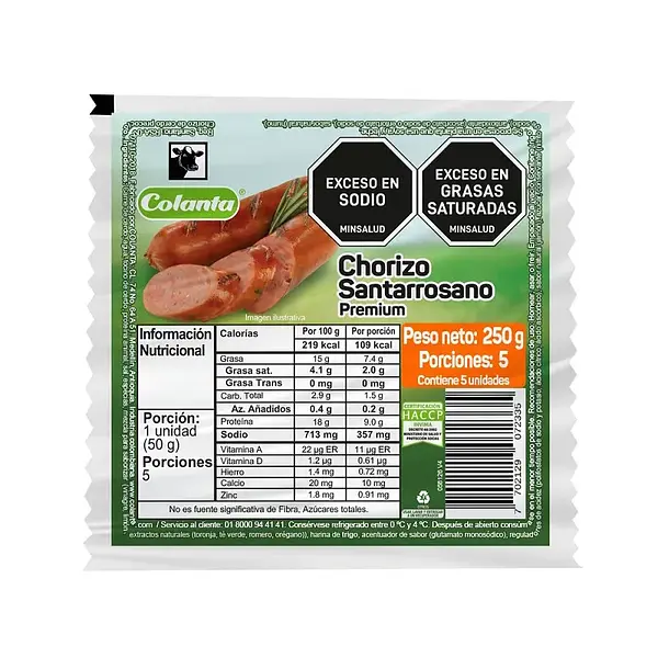CHORIZO SANTARROSANO PREMIUM COLANTA*250G