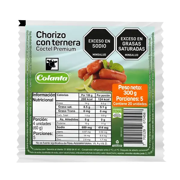 CHORIZO TERNERA COCTEL COLANTA*300GR