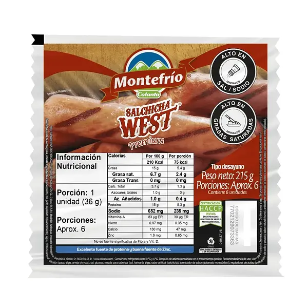 SALCHICHA WEST MONTEFRIO*215G