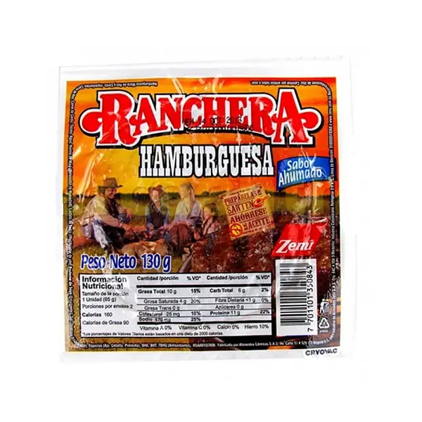 CARNE HAMBURGUESA RANCHERA *130GR *2U