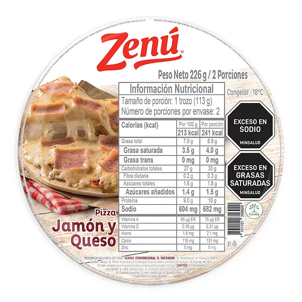 PIZZA JAMON Y QUESO ZENU *226 GR