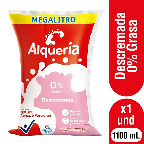 LECHE LIQUIDA 0% GRASA ALQUERIA*1.1LT