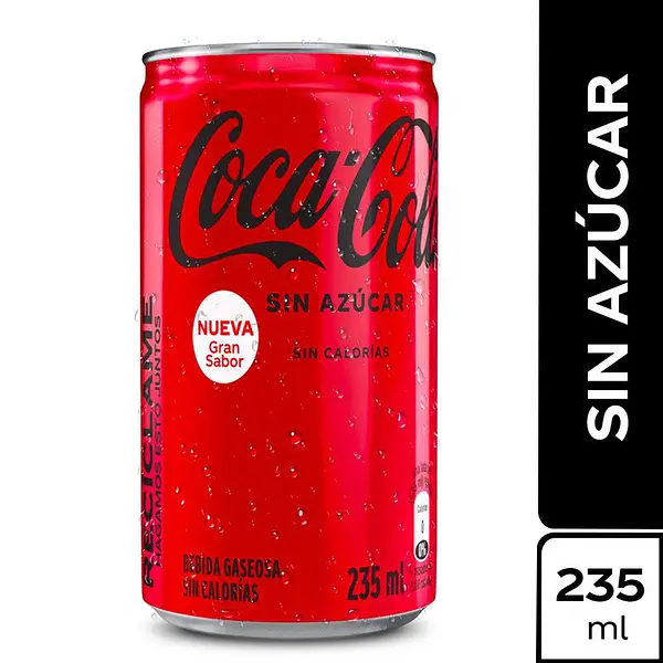 GASEOSA SIN AZUCAR LATA COCA COLA*235ML