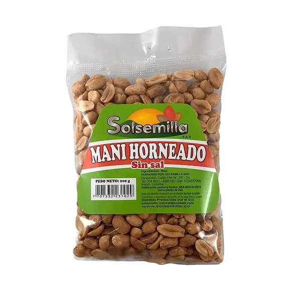 SNACK MANI SIN SAL SOLSEMILLA*200GR