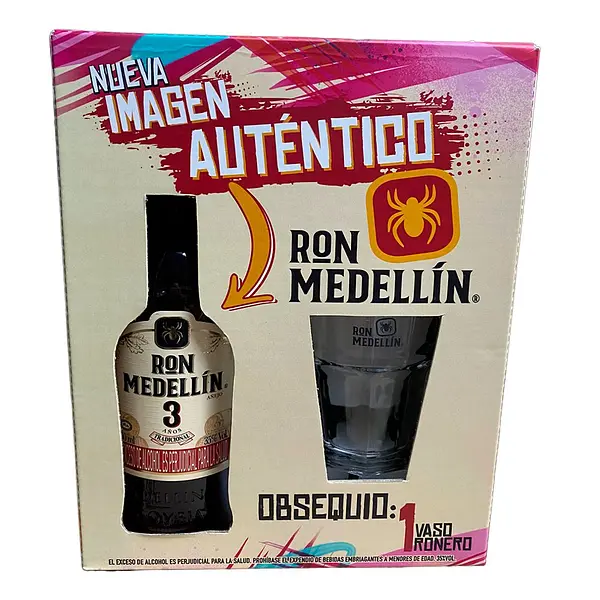 RON MEDELLIN 3 AÑOS * 750ML +VASO