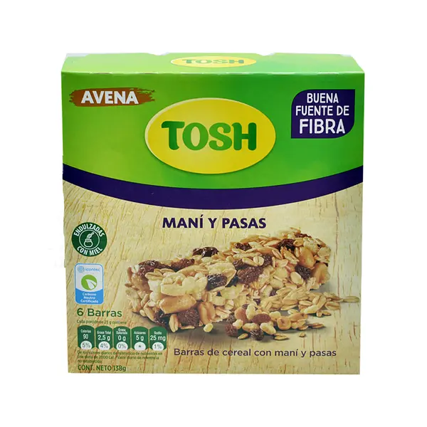CEREAL BARRA PASAS TOSH*138G*6U
