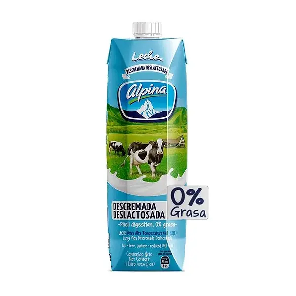 LECHE LIQUIDA DESLACTOSADA DESCREMA ALPINA*1L