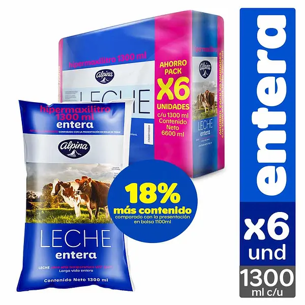 LECHE LIQUIDA ENTERA ALPINA*1.3L*6U