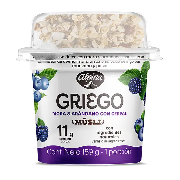 YOGURT GRIEGO MORA CON CEREAL ALPIN*159G