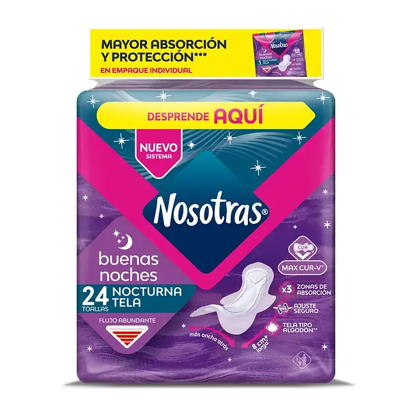 TOALLA HIGIENICA NOCHE TELA NOSOTRAS*24U